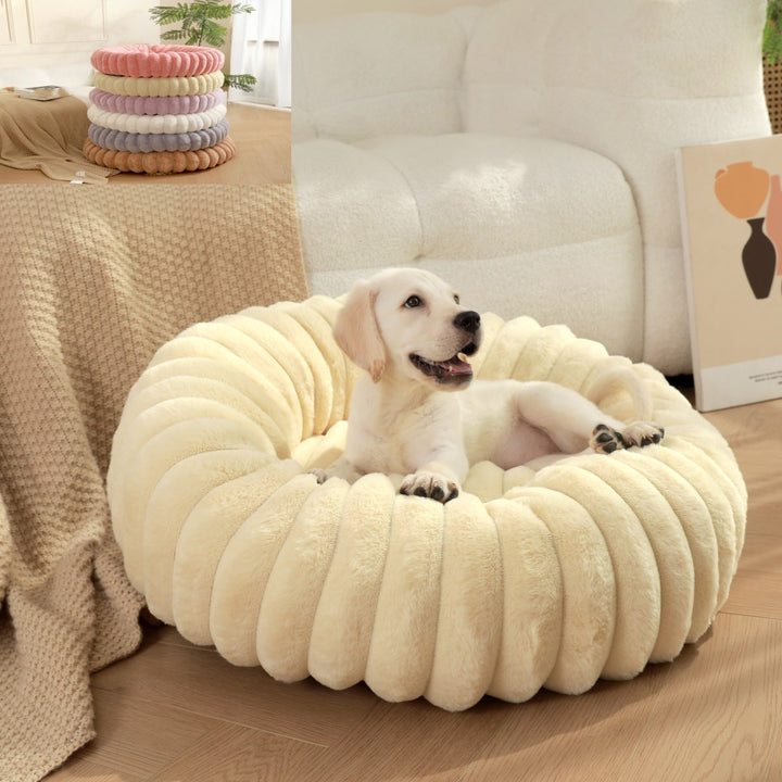 Long Plush Round Pet Bed For Winter Warmth